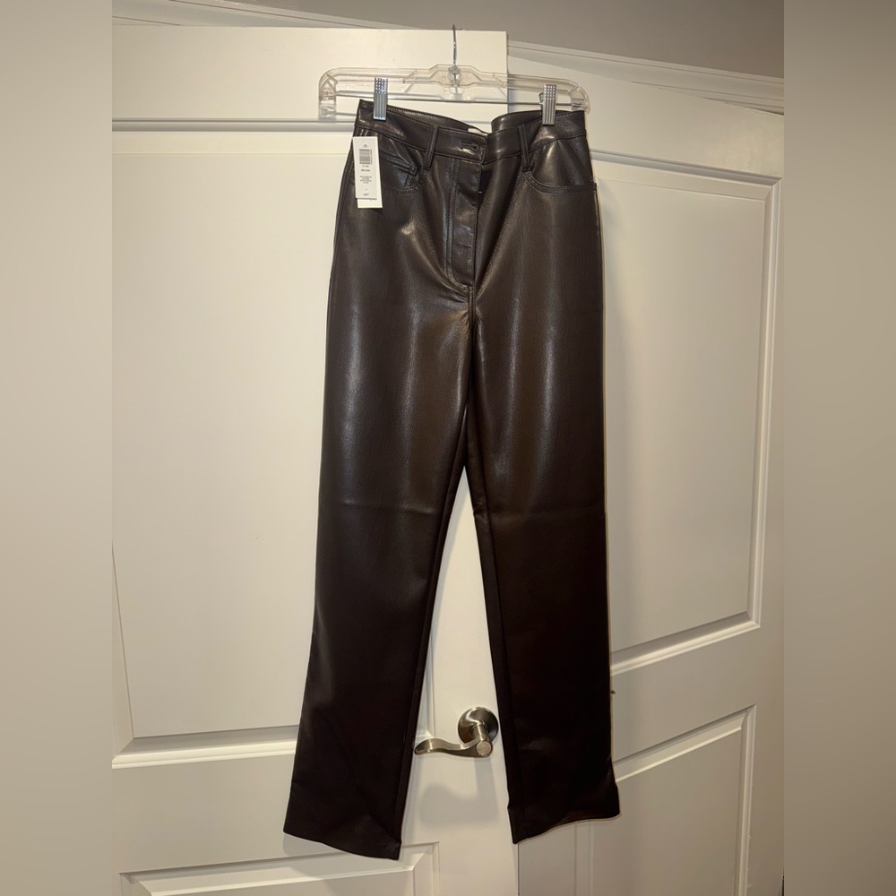 Aritzia Melina High-Rise Faux Leather Straight Leg Pants - Rich Mocha Brown